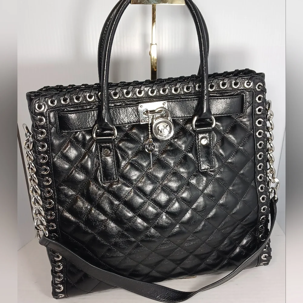 Michael Kors Black Quilted Hamilton Hippie Leather Grommet Bag